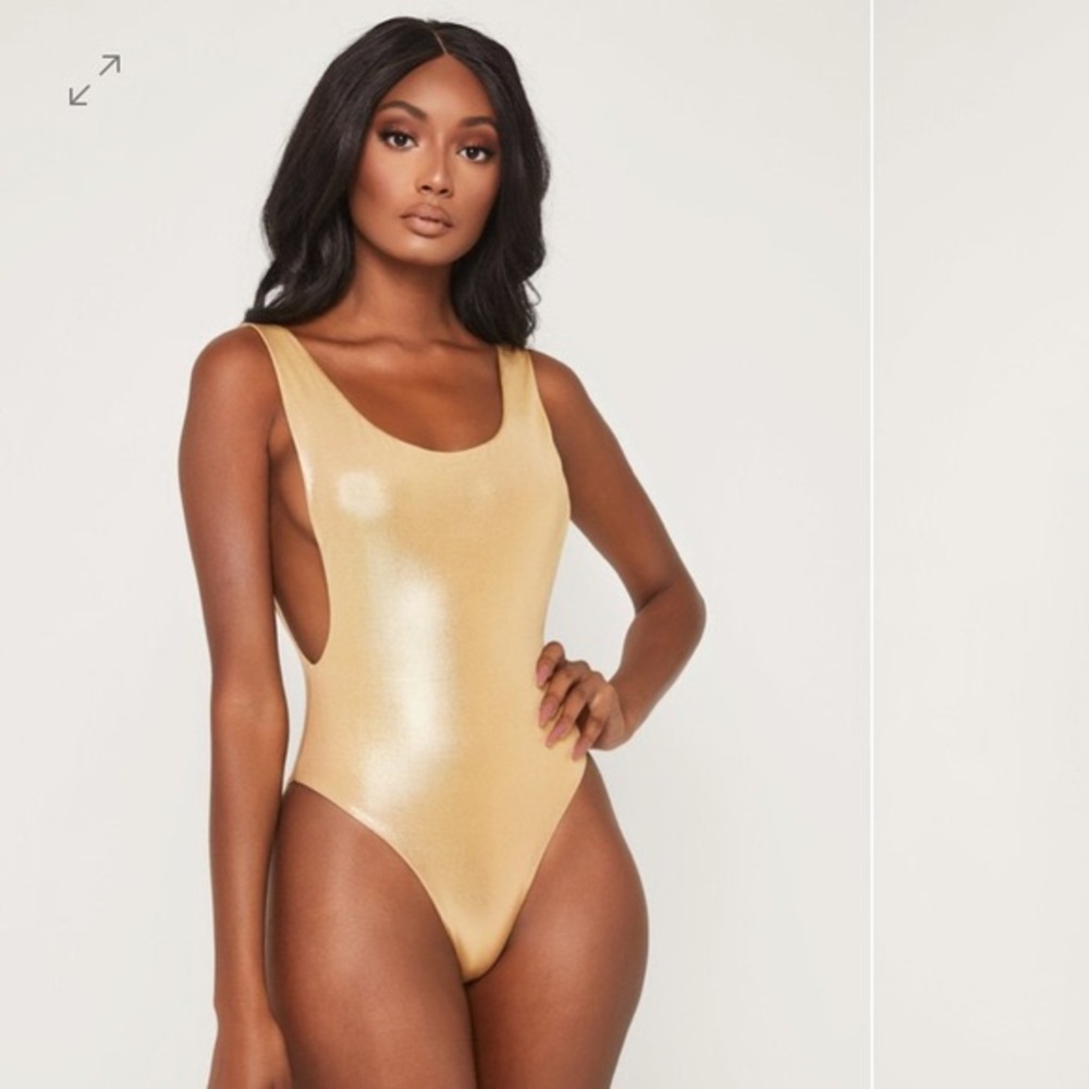Meshki Swim Gold High Cut Open Back One Piece SM
